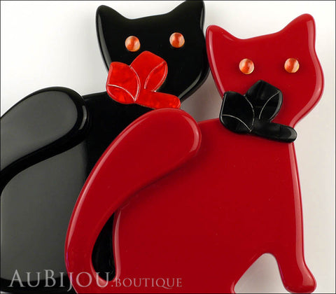 Lea Stein Double Watching Cat Brooch Pin Black Red Gallery