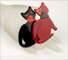 Lea Stein Double Watching Cat Brooch Pin Black Red Mannequin
