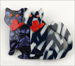 Lea Stein Double Watching Cat Brooch Pin Blue White Black Red Front