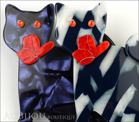 Lea Stein Double Watching Cat Brooch Pin Blue White Black Red Gallery