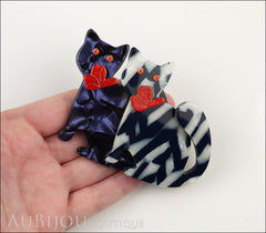 Lea Stein Double Watching Cat Brooch Pin Blue White Black Red Model