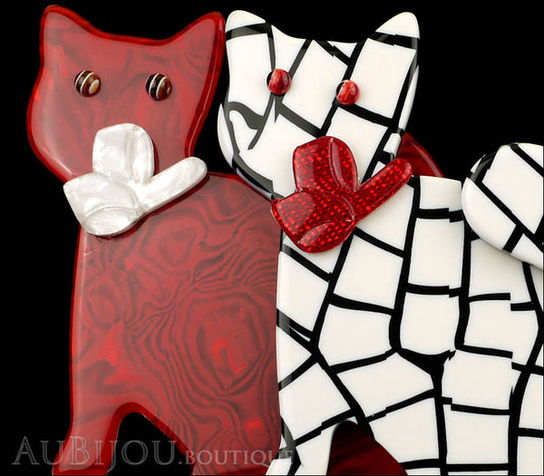 Lea Stein Double Watching Cat Brooch Pin Red White Black Gallery