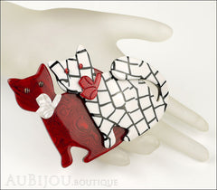 Lea Stein Double Watching Cat Brooch Pin Red White Black Mannequin