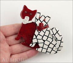 Lea Stein Double Watching Cat Brooch Pin Red White Black Model