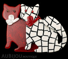 Lea Stein Double Watching Cat Brooch Pin Red White Black