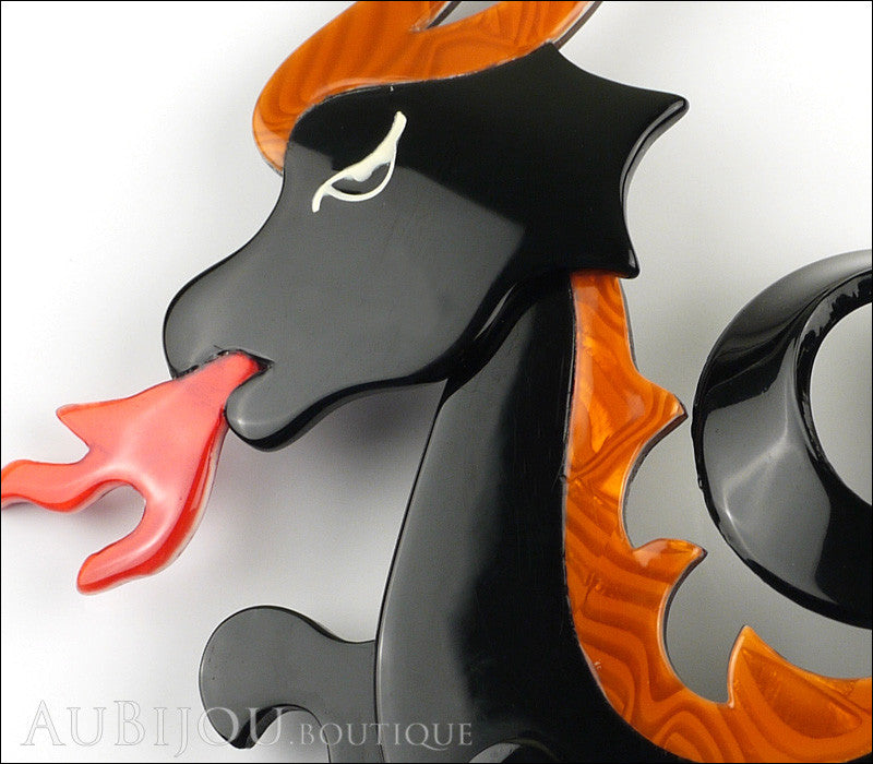 Lea Stein Dragon Brooch Pin Black Orange Red AuBijou Boutique
