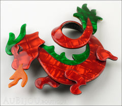 Lea Stein Dragon Brooch Pin Red Green Orange Side 1