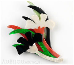 Lea Stein Edelveis Flower Double Brooch Pin Black White Green Orange Front