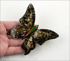 Lea Stein Elfe The Butterfly Insect Brooch Pin Black Gold Abalon Green Model