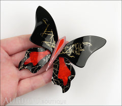 Lea Stein Elfe The Butterfly Insect Brooch Pin Black Red Gold Model