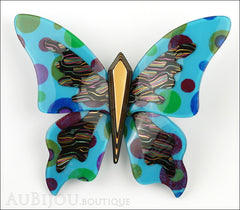 Lea Stein Elfe The Butterfly Insect Brooch Pin Blue Polka Dots Multicolor Front