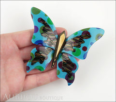 Lea Stein Elfe The Butterfly Insect Brooch Pin Blue Polka Dots Multicolor Model