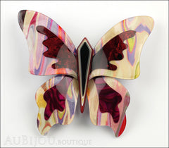 Lea Stein Elfe The Butterfly Insect Brooch Pin Light Pastels Burgundy Black Front
