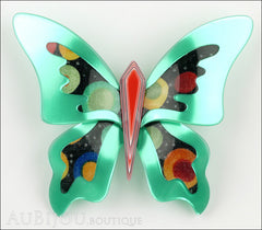 Lea Stein Elfe The Butterfly Insect Brooch Pin Mint Green Red Celestial Multicolor Front