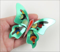 Lea Stein Elfe The Butterfly Insect Brooch Pin Mint Green Red Celestial Multicolor Model
