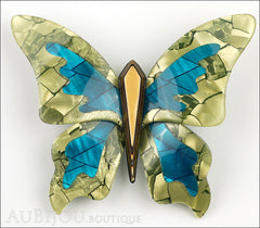 Lea Stein Elfe The Butterfly Insect Brooch Pin Mustard Green Turquoise Beige Front