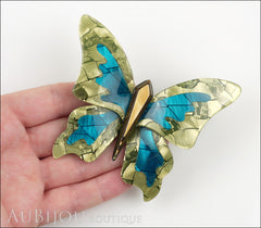 Lea Stein Elfe The Butterfly Insect Brooch Pin Mustard Green Turquoise Beige Model