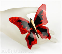 Lea Stein Elfe The Butterfly Insect Brooch Pin Pearly Red Black Gold Mannequin