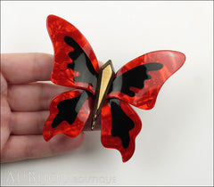 Lea Stein Elfe The Butterfly Insect Brooch Pin Pearly Red Black Gold Model