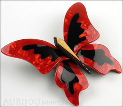 Lea Stein Elfe The Butterfly Insect Brooch Pin Pearly Red Black Gold Side