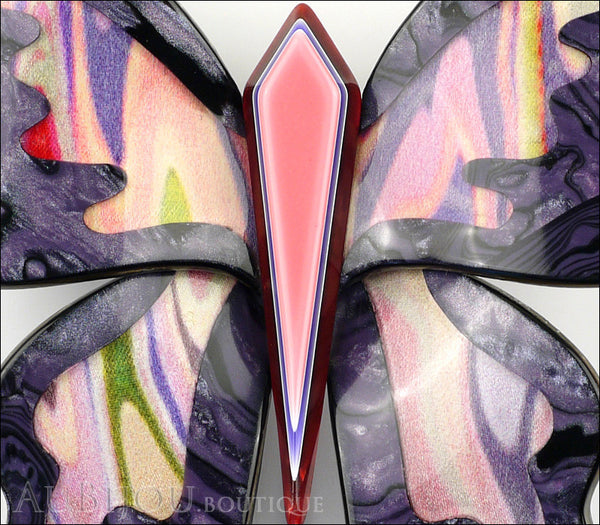 Lea Stein Elfe The Butterfly Insect Brooch Pin Purple Swirls Pastel Pink Gallery