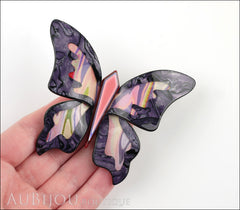 Lea Stein Elfe The Butterfly Insect Brooch Pin Purple Swirls Pastel Pink Model