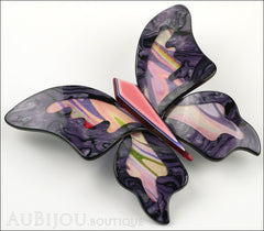 Lea Stein Elfe The Butterfly Insect Brooch Pin Purple Swirls Pastel Pink Side
