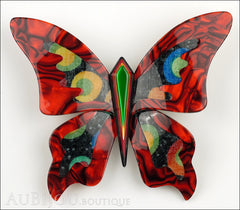 Lea Stein Elfe The Butterfly Insect Brooch Pin Red Green Celestial Multicolor Front