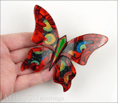 Lea Stein Elfe The Butterfly Insect Brooch Pin Red Green Celestial Multicolor Model
