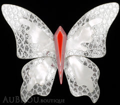 Lea Stein Elfe The Butterfly Insect Brooch Pin Silver White Red Black
