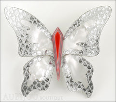 Lea Stein Elfe The Butterfly Insect Brooch Pin Silver White Red Front