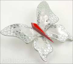 Lea Stein Elfe The Butterfly Insect Brooch Pin Silver White Red Side