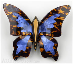 Lea Stein Elfe The Butterfly Insect Brooch Pin Tortoise Blue Beige Front