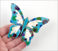 Lea Stein Elfe The Butterfly Insect Brooch Pin Turquoise Blue Pearly White Model