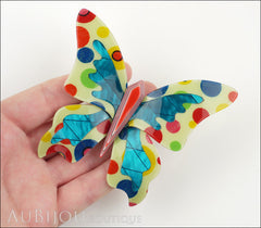 Lea Stein Elfe The Butterfly Insect Brooch Pin Yellow Blue Red Polka Dots Model