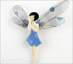 Lea Stein Fairy Demoiselle Volage Brooch Pin Blue Black Grey Front