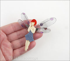 Lea Stein Fairy Demoiselle Volage Brooch Pin Blue Grey Red Model