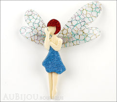 Lea Stein Fairy Demoiselle Volage Brooch Pin Blue Red Multicolor Front