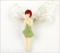 Lea Stein Fairy Demoiselle Volage Brooch Pin Green Red Gold Front