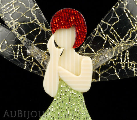 Lea Stein Fairy Demoiselle Volage Brooch Pin Green Red Gold Gallery
