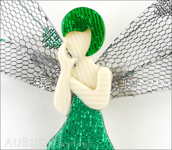 Lea Stein Fairy Demoiselle Volage Brooch Pin Green Silver Grey Gallery
