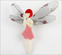 Lea Stein Fairy Demoiselle Volage Brooch Pin Pink Red Grey Front