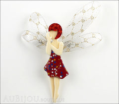 Lea Stein Fairy Demoiselle Volage Magic Wings Red Gold Front