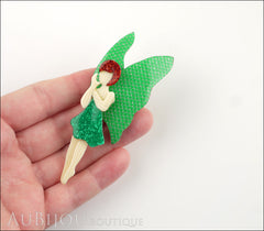 Lea Stein Fairy Demoiselle Voltige Brooch Pin Green Red Silver Model