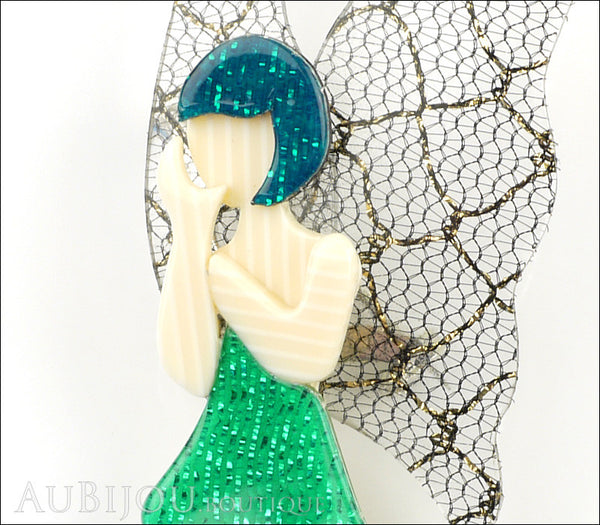 Lea Stein Fairy Demoiselle Voltige Brooch Pin Green Turquoise Grey Gallery