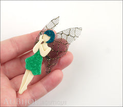 Lea Stein Fairy Demoiselle Voltige Brooch Pin Green Turquoise Grey Model