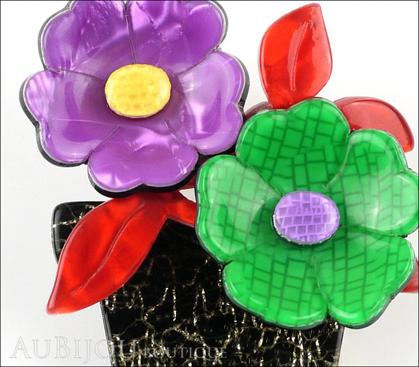 Lea Stein Flower Pot Brooch Pin Purple Green Red Black Gallery