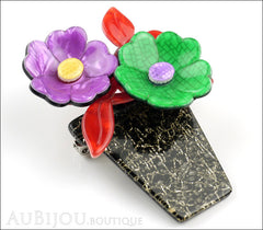 Lea Stein Flower Pot Brooch Pin Purple Green Red Black Side