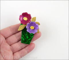 Lea Stein Flower Pot Brooch Pin Purple Lavander Yellow Green Model