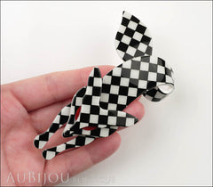 Lea Stein Fox Brooch Pin Black White Checker Model